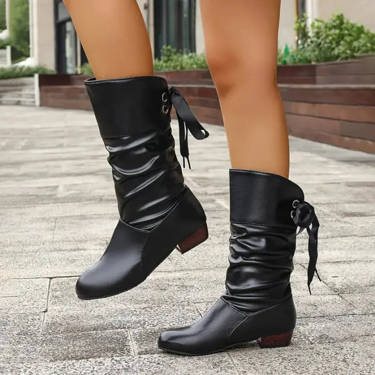 Women's Mid-Calf Lace-Up Block Heel Boots