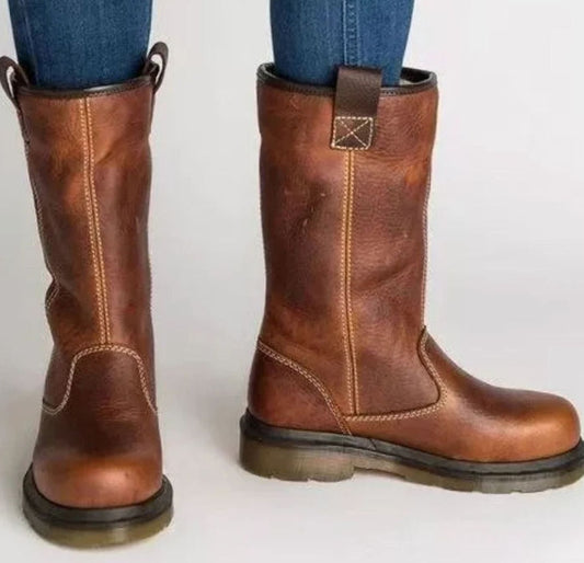 Women's Mid-Calf Lined Pull-On Leather Boots