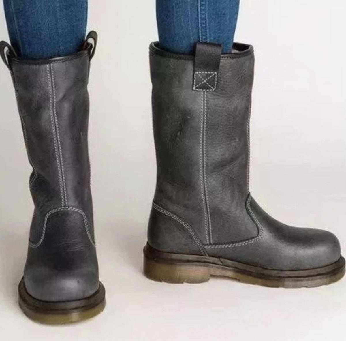 Women's Mid-Calf Lined Pull-On Leather Boots