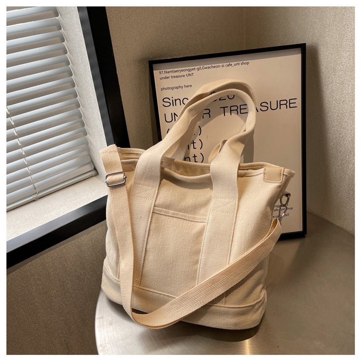 Women's Multifunctional Canvas Tote Bag with Adjustable Crossbody Shoulder Strap