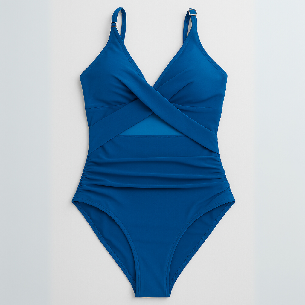 Women's One-Piece Swimsuit with Mesh and Strap Detail