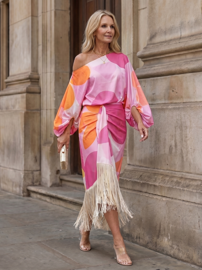 Women's One-Shoulder Wrap Midi Dress