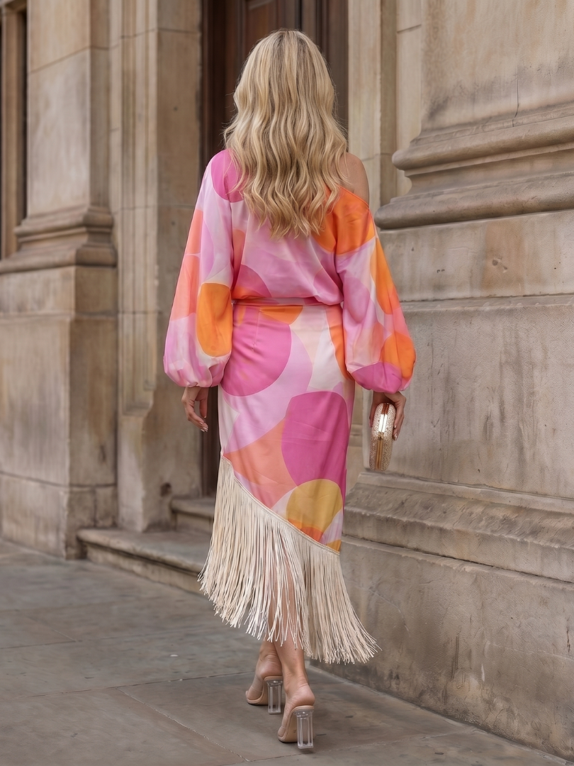 Women's One-Shoulder Wrap Midi Dress