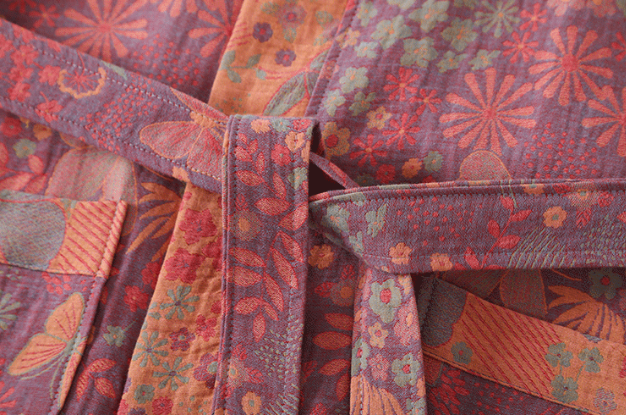 Women's Organic Cotton Kimono Bathrobe with Botanical Pattern