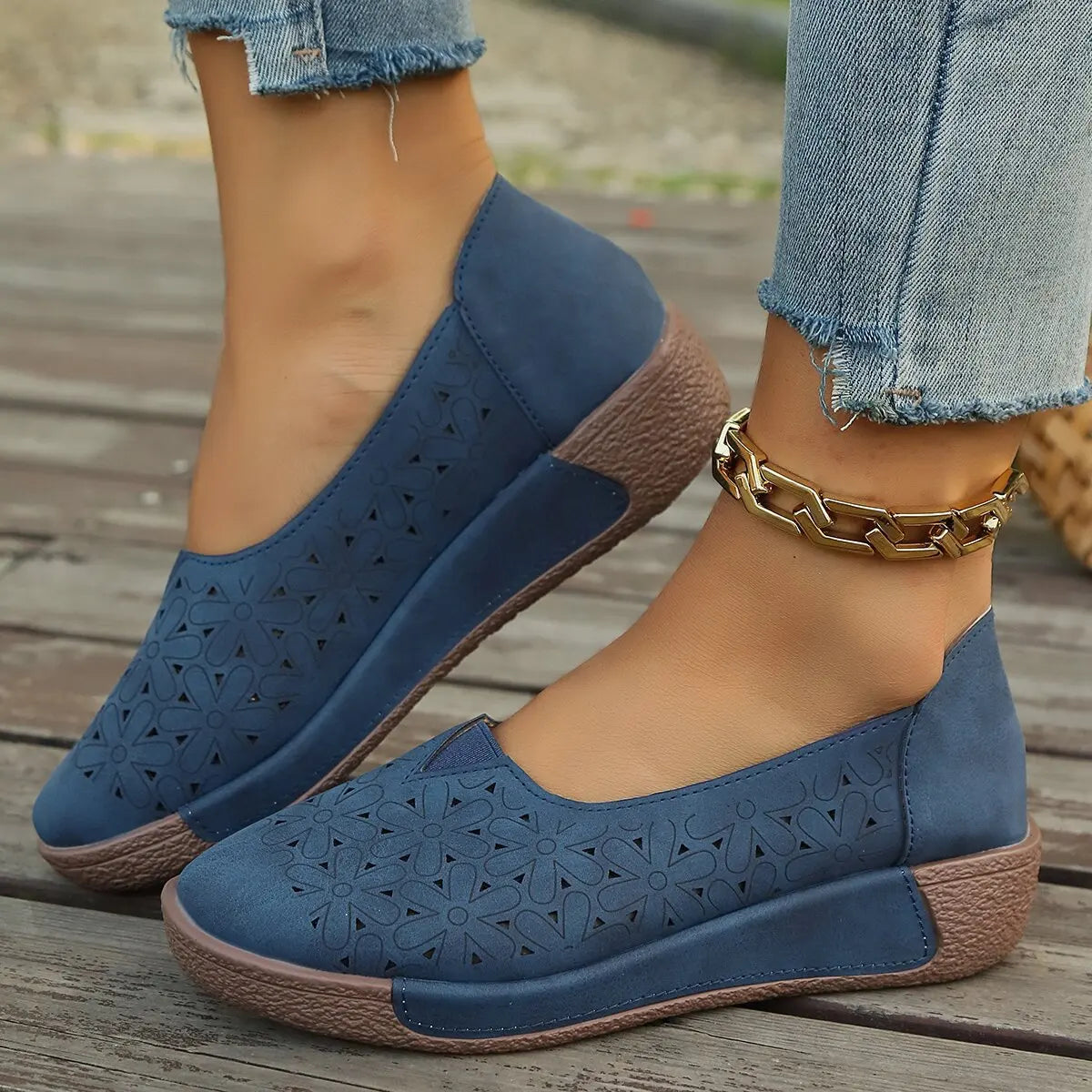 Women's Orthopedic Loafers with Leather Upper and Wedge Sole