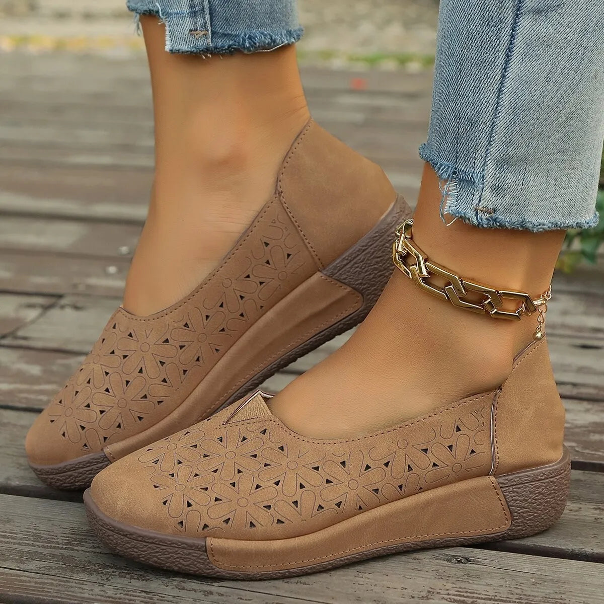 Women's Orthopedic Loafers with Leather Upper and Wedge Sole