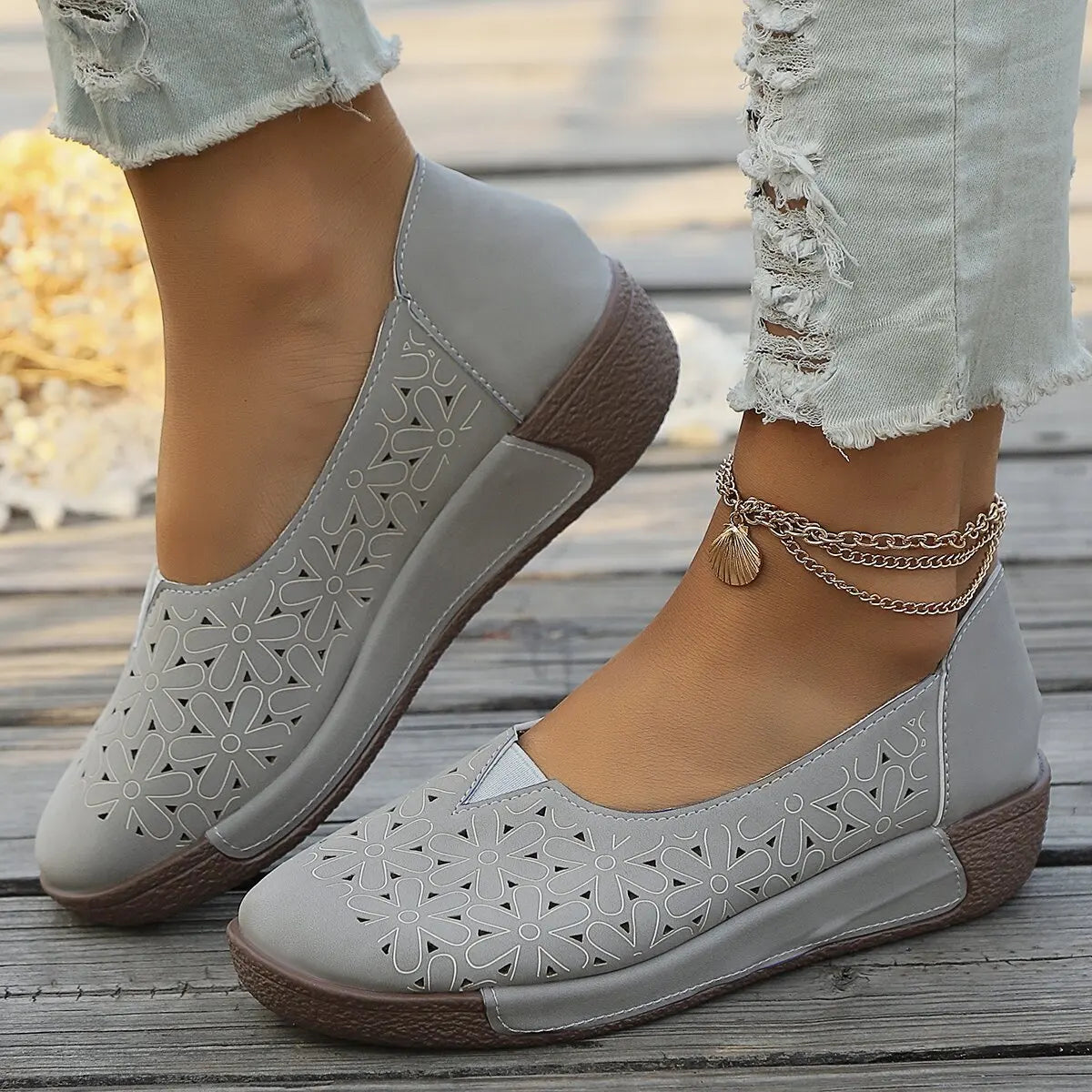 Women's Orthopedic Loafers with Leather Upper and Wedge Sole