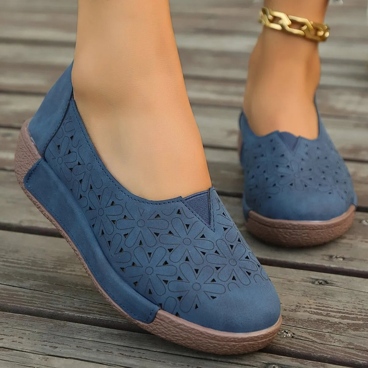 Women's Orthopedic Loafers with Leather Upper and Wedge Sole