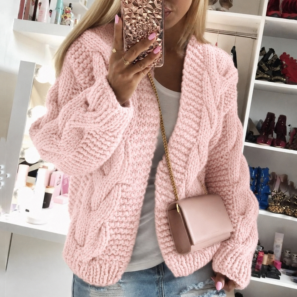 Women's Oversized Cable Knit Cardigan
