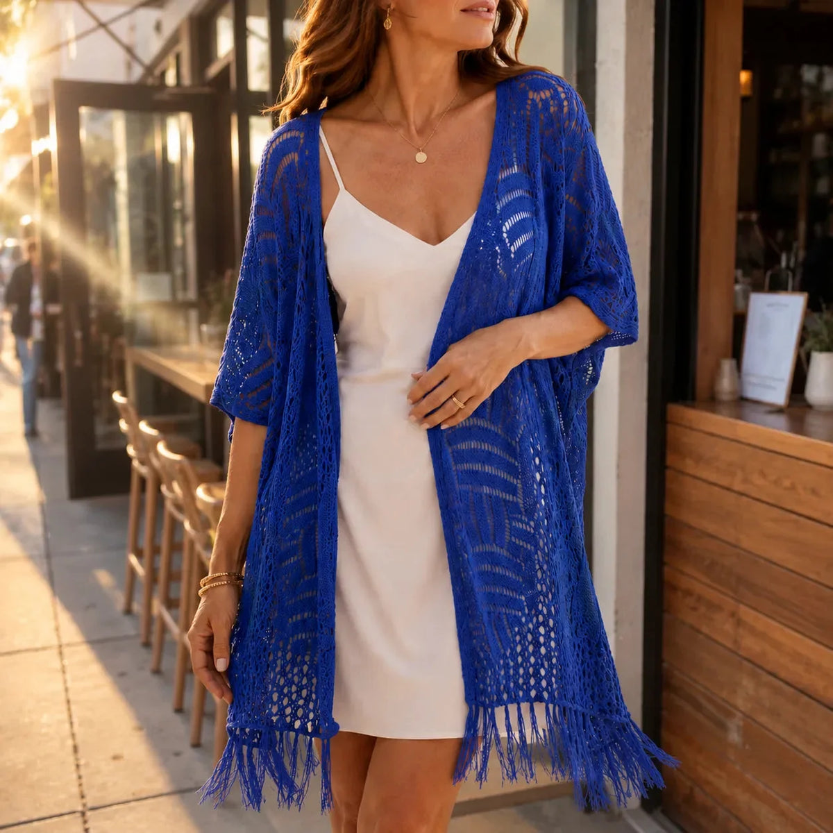 Women's Oversized Crochet Tassel Kimono Cardigan