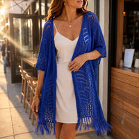 Women's Oversized Crochet Tassel Kimono Cardigan