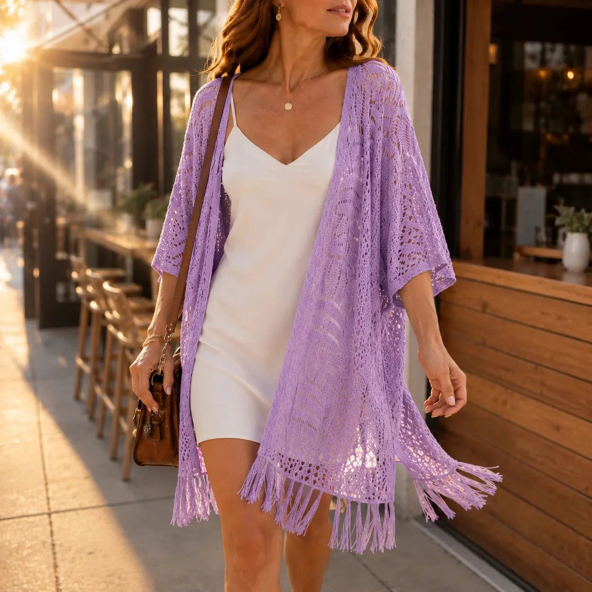 Women's Oversized Crochet Tassel Kimono Cardigan