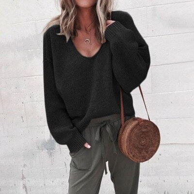 Women's Oversized V-Neck Sweater