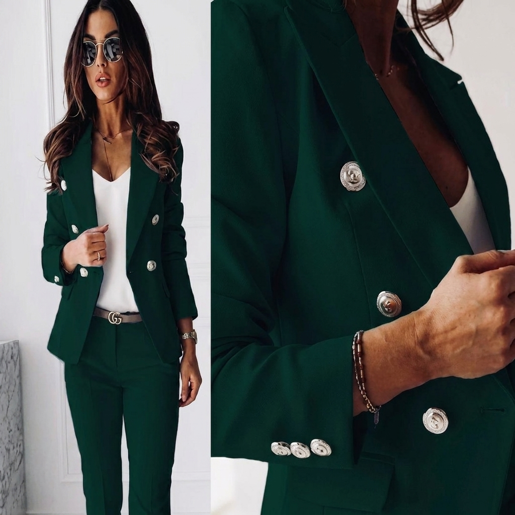Women's Professional Two-Piece Suit with Lapel Jacket and Slim Fit Trousers