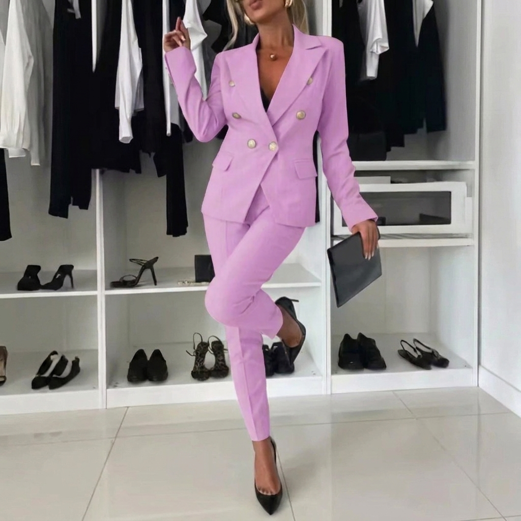 Women's Professional Two-Piece Suit with Lapel Jacket and Slim Fit Trousers