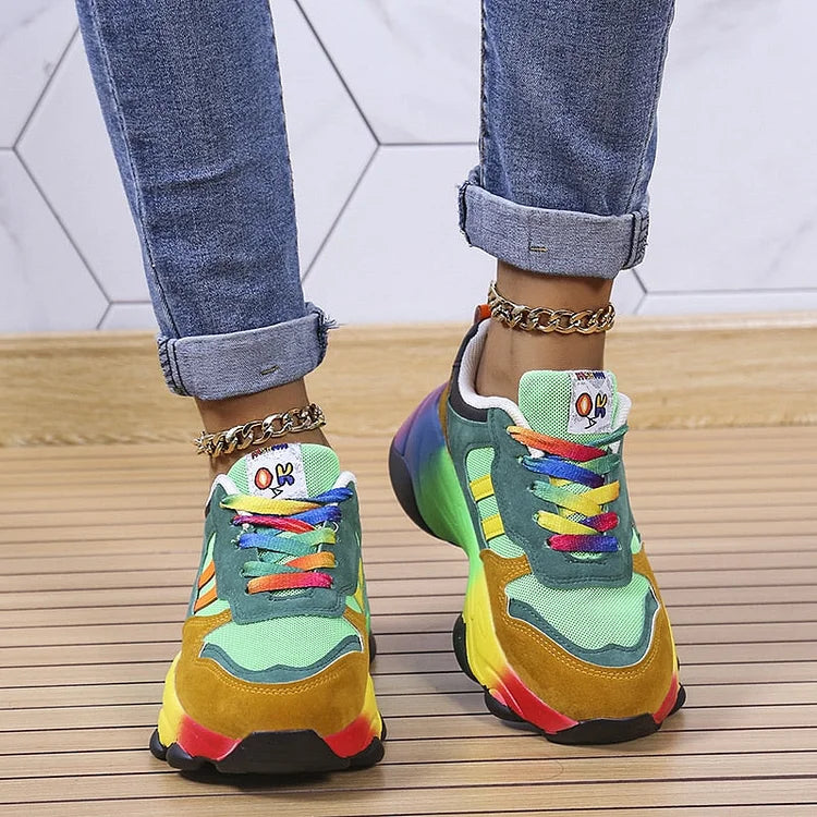 Women's Rainbow Sneakers - Supportive & Comfortable Walking Shoes with Arch Support