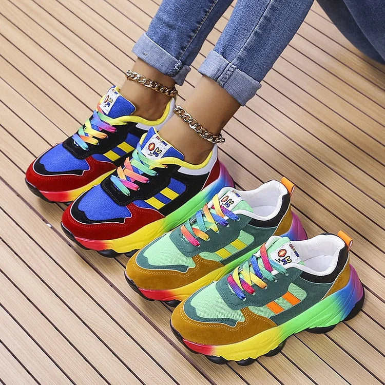 Women's Rainbow Sneakers - Supportive & Comfortable Walking Shoes with Arch Support