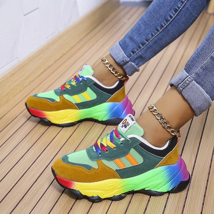 Women's Rainbow Sneakers - Supportive & Comfortable Walking Shoes with Arch Support