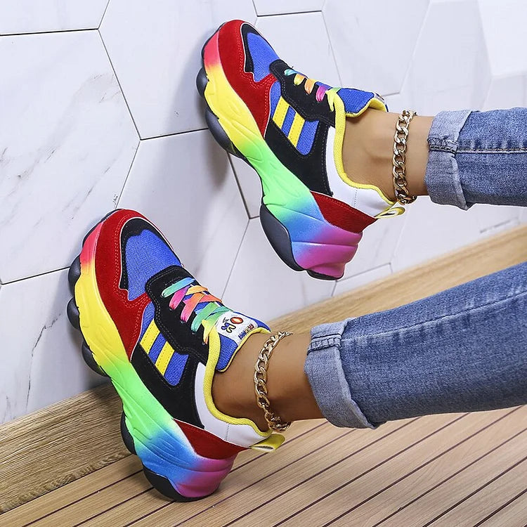 Women's Rainbow Sneakers - Supportive & Comfortable Walking Shoes with Arch Support