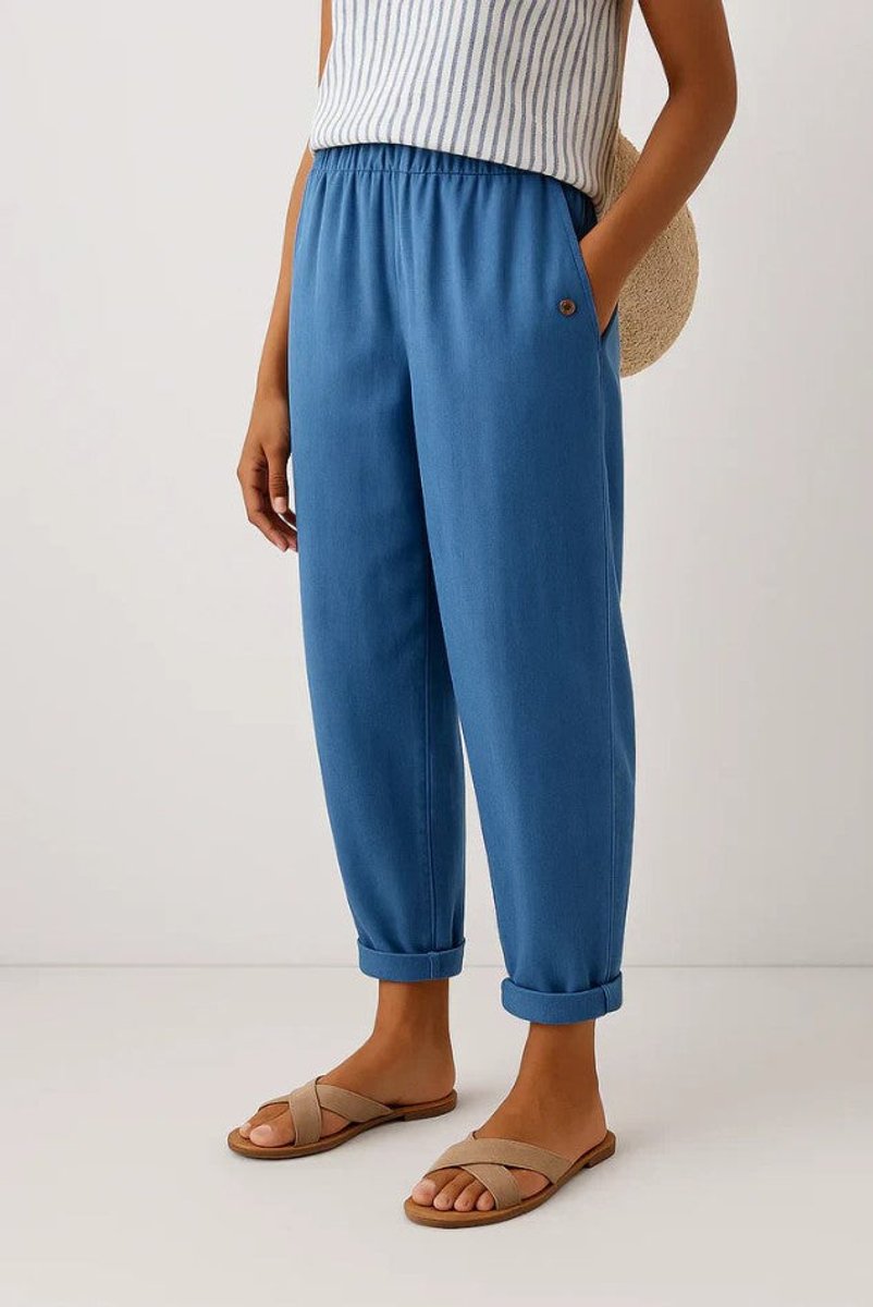 Women's Relaxed-Fit Elastic-Waist Cuffed Linen Blend Pants