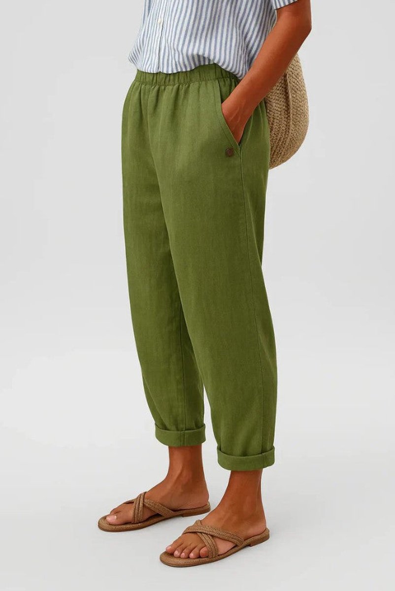 Women's Relaxed-Fit Elastic-Waist Cuffed Linen Blend Pants