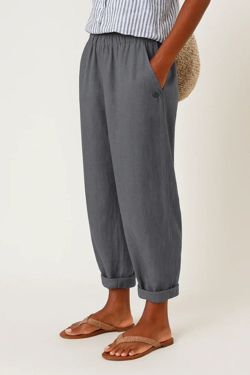 Women's Relaxed-Fit Elastic-Waist Cuffed Linen Blend Pants