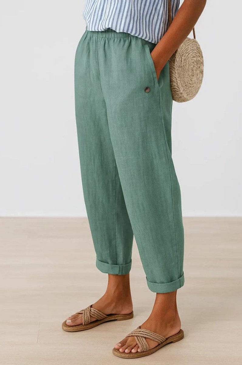 Women's Relaxed-Fit Elastic-Waist Cuffed Linen Blend Pants