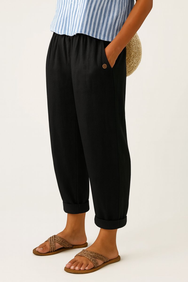 Women's Relaxed-Fit Elastic-Waist Cuffed Linen Blend Pants