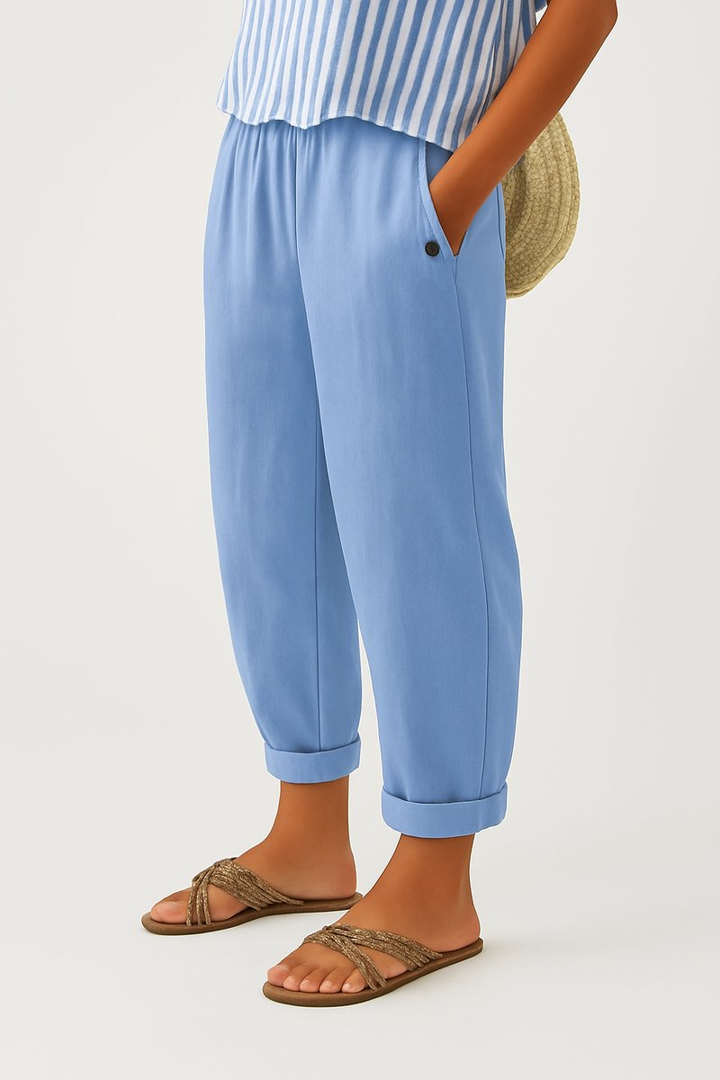 Women's Relaxed-Fit Elastic-Waist Cuffed Linen Blend Pants