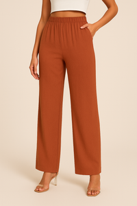 Women's Relaxed Fit Straight-Leg Trousers with Elastic Waist