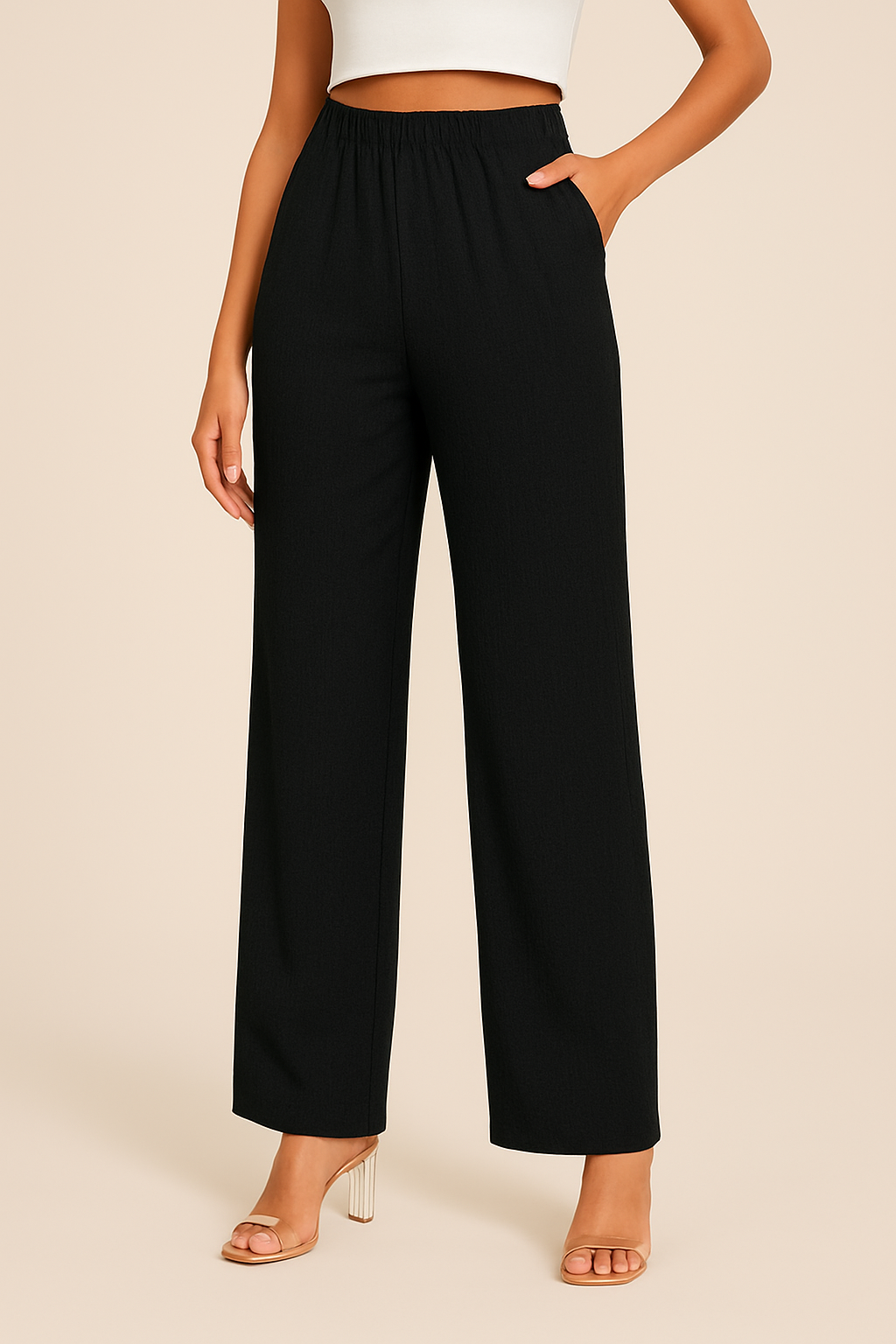 Women's Relaxed Fit Straight-Leg Trousers with Elastic Waist