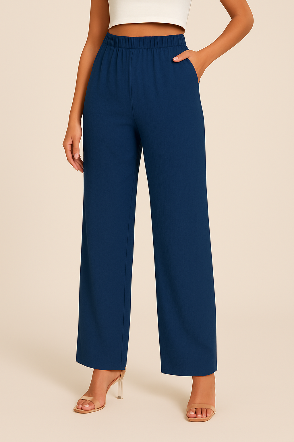 Women's Relaxed Fit Straight-Leg Trousers with Elastic Waist