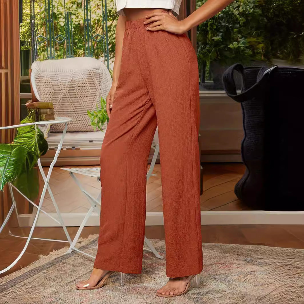 Women's Relaxed Fit Straight-Leg Trousers with Elastic Waist