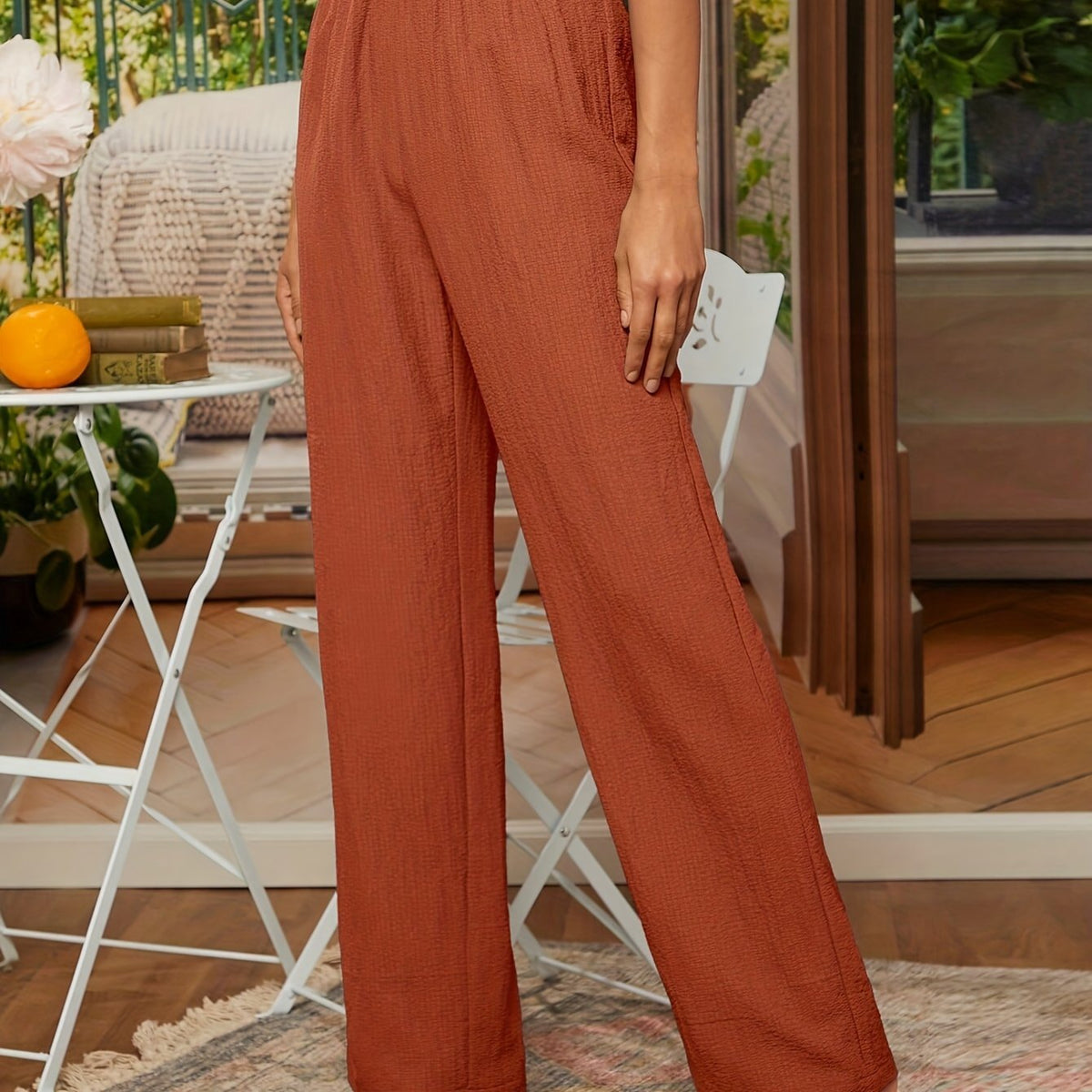 Women's Relaxed Fit Straight-Leg Trousers with Elastic Waist