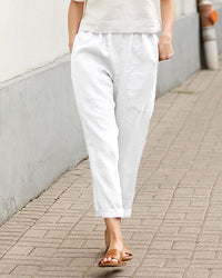Women's Relaxed-Fit Tapered Linen-Cotton Elastic Waist Pants