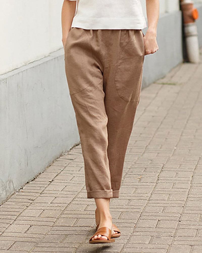 Women's Relaxed-Fit Tapered Linen-Cotton Elastic Waist Pants