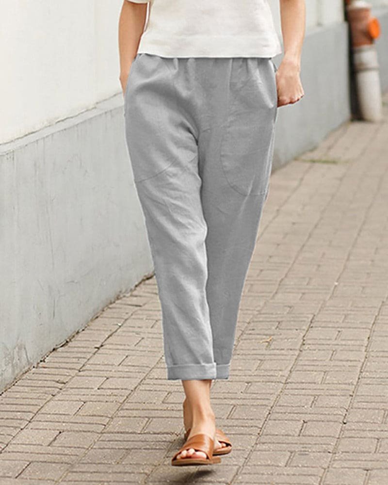 Women's Relaxed-Fit Tapered Linen-Cotton Elastic Waist Pants