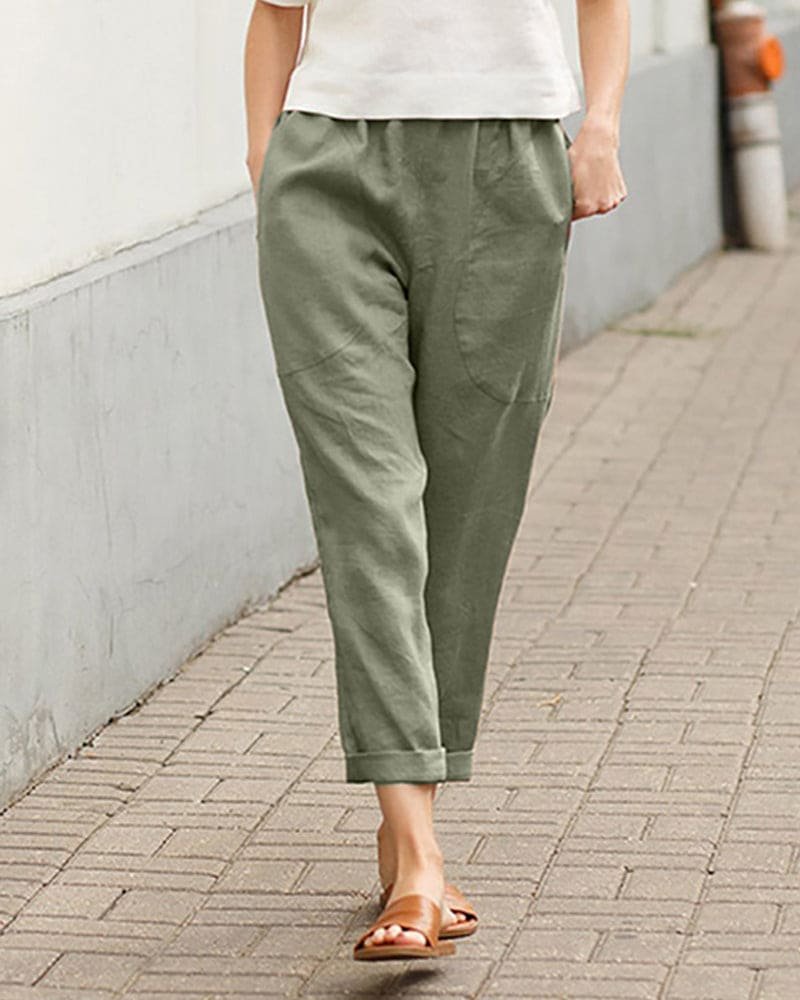 Women's Relaxed-Fit Tapered Linen-Cotton Elastic Waist Pants