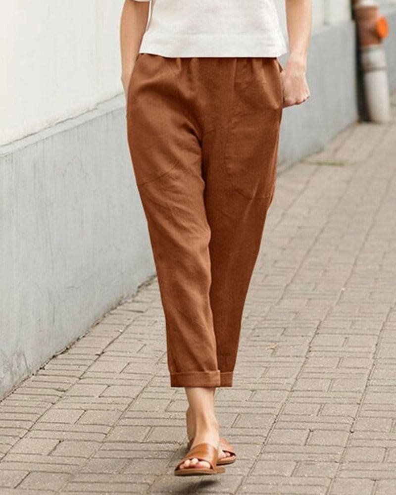 Women's Relaxed-Fit Tapered Linen-Cotton Elastic Waist Pants