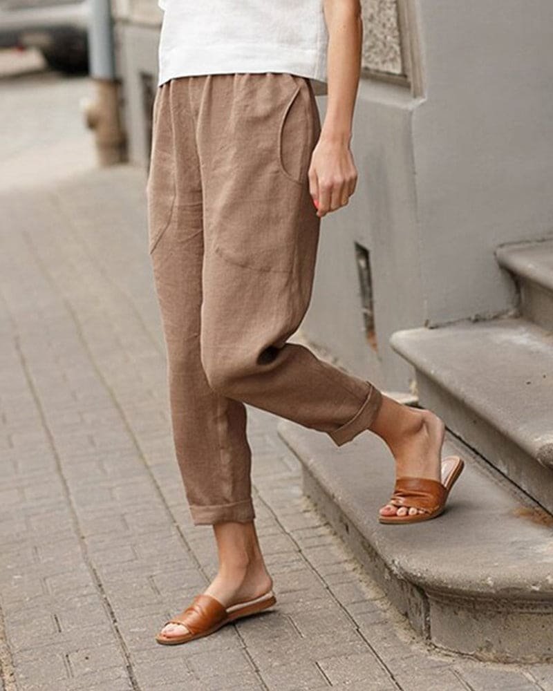Women's Relaxed-Fit Tapered Linen-Cotton Elastic Waist Pants