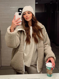 Women's Relaxed Fit Teddy Zip-Up Jacket