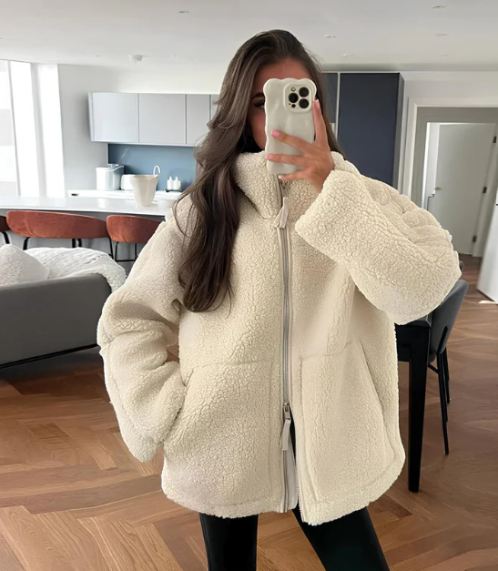 Women's Relaxed Fit Teddy Zip-Up Jacket