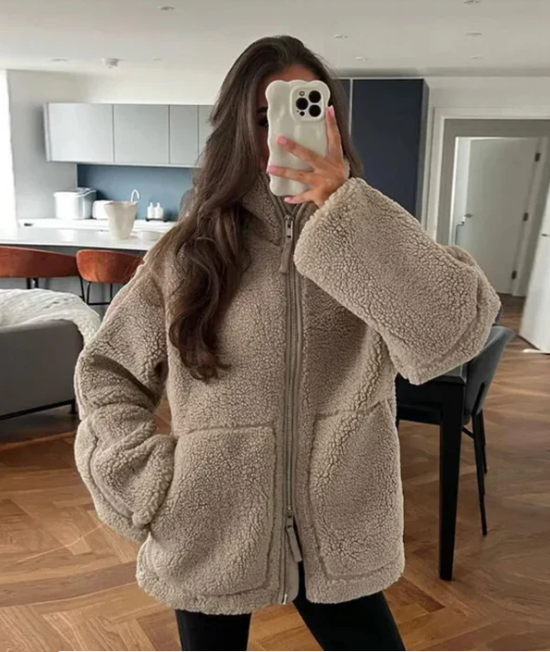 Women's Relaxed Fit Teddy Zip-Up Jacket