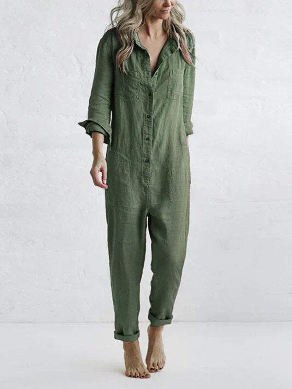 Women's Relaxed Linen Jumpsuit with Pockets