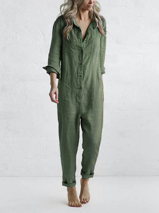 Women's Relaxed Linen Jumpsuit with Pockets