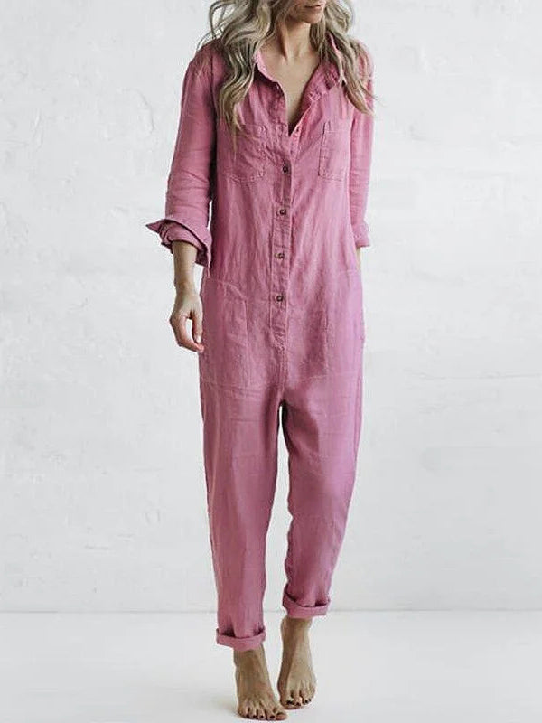 Women's Relaxed Linen Jumpsuit with Pockets