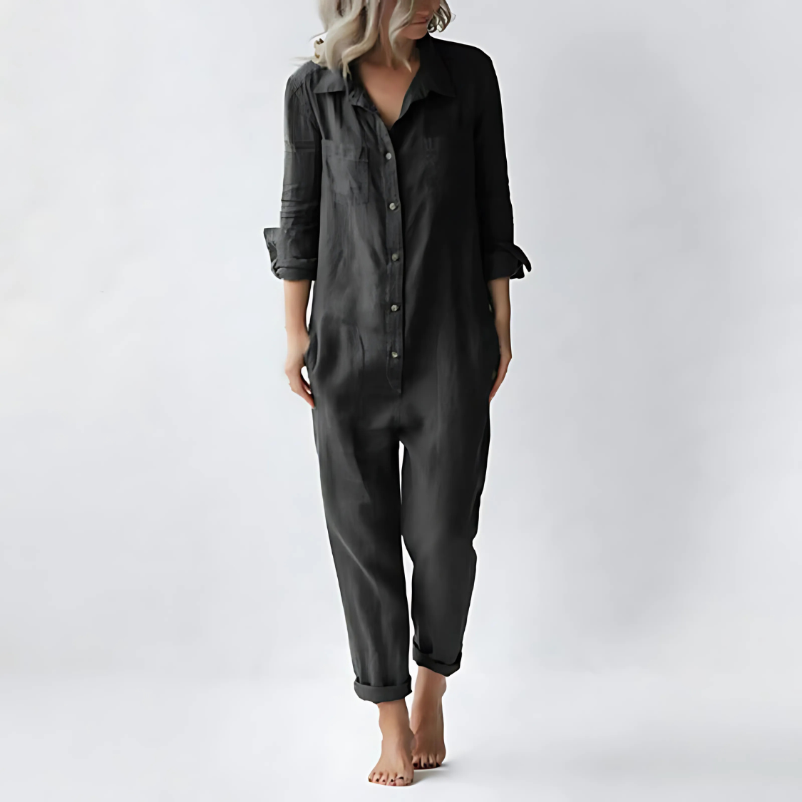 Women's Relaxed Linen Jumpsuit with Pockets