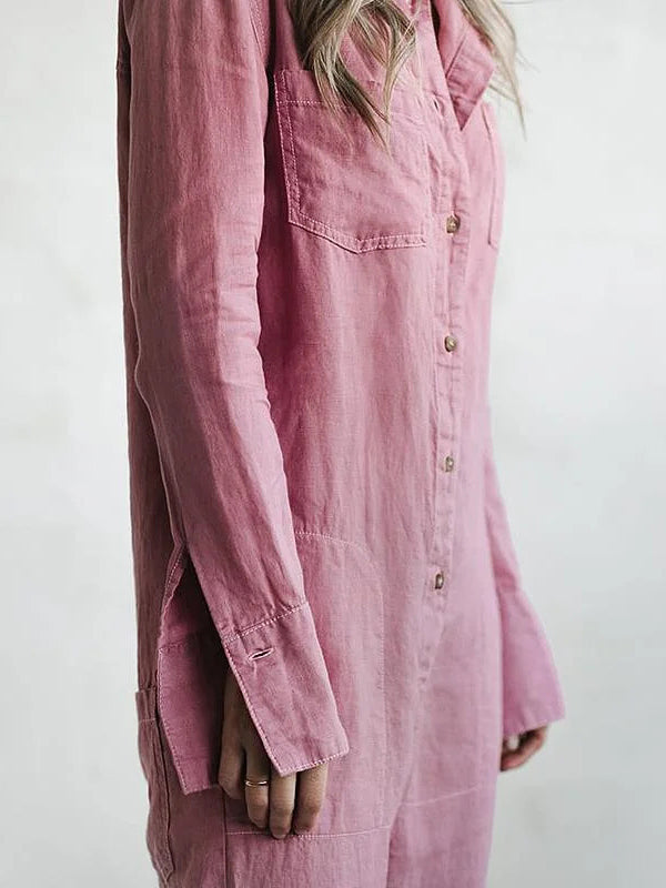 Women's Relaxed Linen Jumpsuit with Pockets