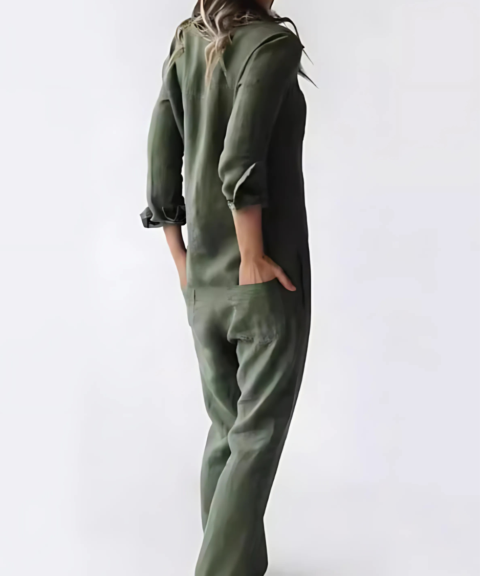 Women's Relaxed Linen Jumpsuit with Pockets