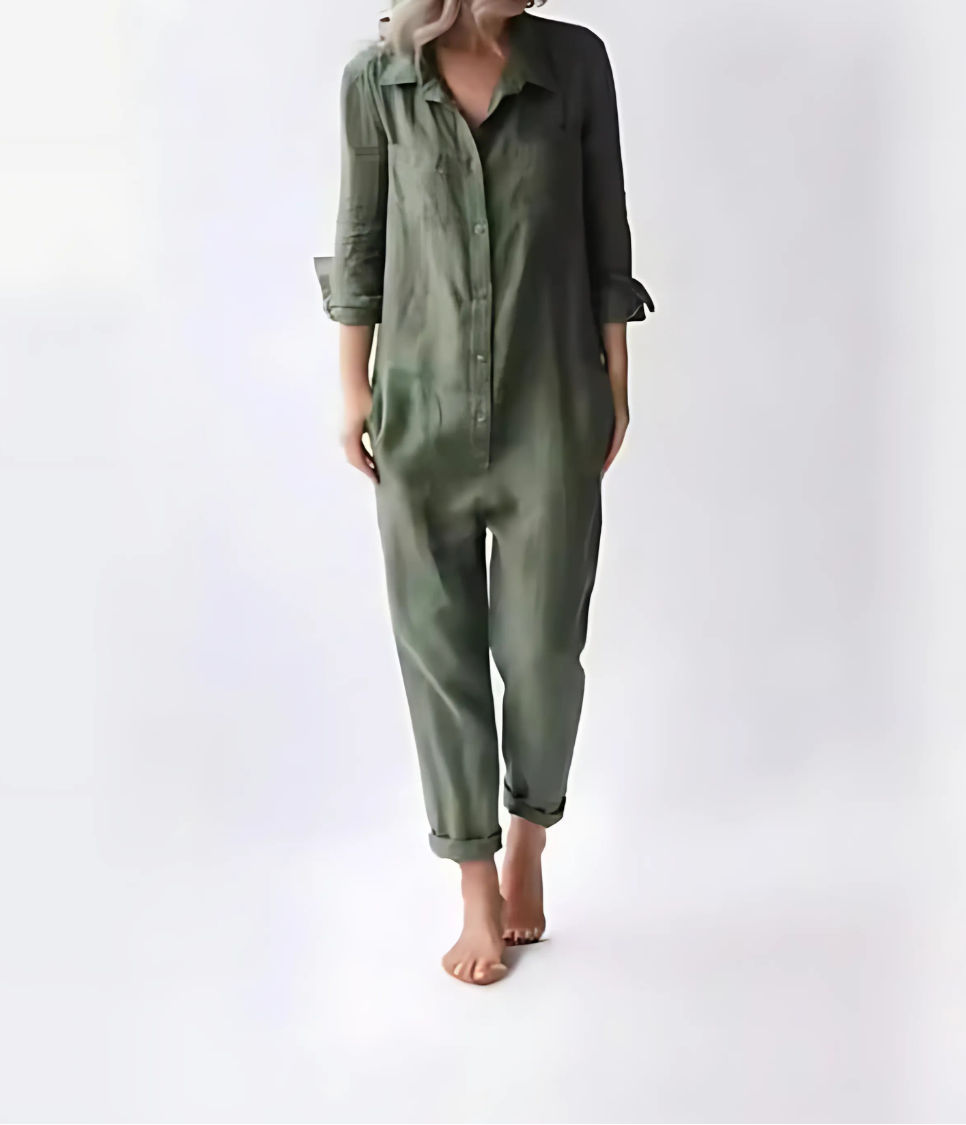 Women's Relaxed Linen Jumpsuit with Pockets